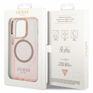 Guess GUHMP14XHTCMP iPhone 14 Pro Max 6.7" rožinis/rožinis kietas dėklas Auksinis Kontūras Permatomas Magnetinis