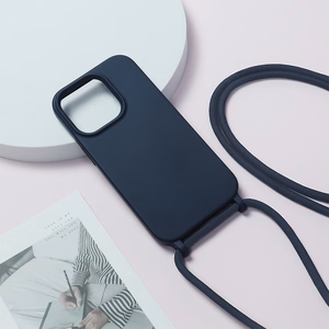 Dėklas telefonui su silikoniniu dirželiu IPhone 15 Plus dizainas 1 - tamsiai mėlynas