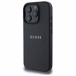 Guess grūdėtas auksinio žiedo magnetinis dėklas telefonui iPhone 16 Pro Max - juoda