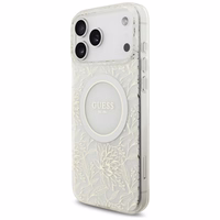 Guess IML Gėlių Electro Pearl Dirželis Magnetinis dėklas telefonui iPhone 17 Pro Max - balta