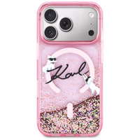 Karl Lagerfeld Liquid Glitter Karl Script Logo MagSafe Dėklas for iPhone 17 Pro Max - rožinis