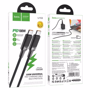 Hoco U153 Extreme USB-C–USB-C laidas, PD, 5 A, 100 W, 1,2 m – juodas