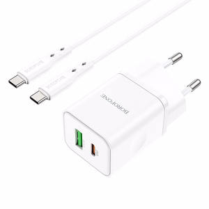 Įkroviklis Borofone BN7 20W USB-C/USB-A + USB-C to USB-C cable 1.0m baltas