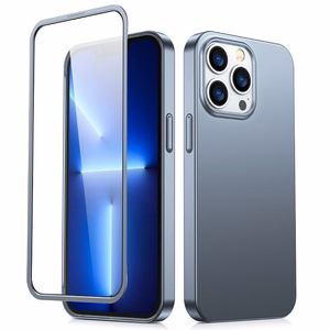 Joyroom 360 pilnas dėklas su priekiniu ir galiniu dangteliu iPhone 13 Pro Max + grūdinto stiklo apsauginis stiklas pilkas (JR-BP928 tranish)