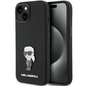 Karl Lagerfeld silikoninis Ikonik Metal Pin dėklas telefonui iPhone 15 - juodas