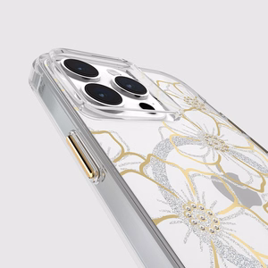 Case-Mate Floral Gems MagSafe dėklas, skirtas iPhone 15 Pro Max, aukso spalvos