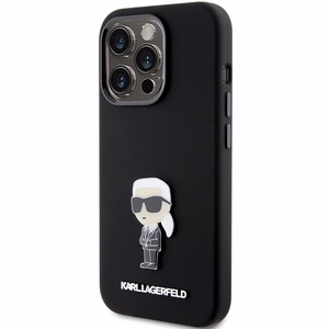 Karl Lagerfeld Silikoninis Ikonik Metal Pin dėklas telefonui iPhone 15 Pro - juodas