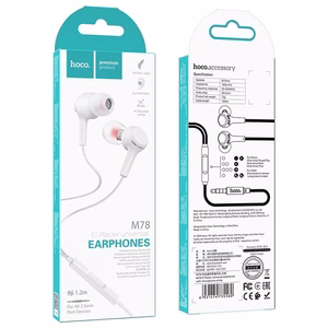 HOCO laidinės ausinės Jack 3,5 mm su mikrofonu M78 baltos