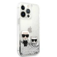 Karl Lagerfeld skystas blizgučiai Karl&Choupette dėklas iPhone 13 Pro / 13 6.1" - sidabrinė