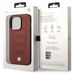 Dėklas telefonui BMW BMHMP14X22RPSR iPhone 14 Pro Max 6.7 - raudonas odinis sėdynių raštas MagSafe