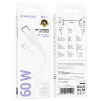 USB kabelis Borofone BX111 60W USB-C to USB-C 1.0m baltas