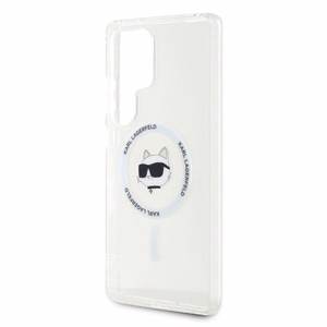 Karl Lagerfeld mygtukinis Choupette Head atspausdintas logotipas Magnētinis Samsung Galaxy S25 Ultra dėklas baltas