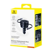 Baseus Enjoyment Max automobilinis įkroviklis su USB-C+Lightning kabeliais 60W juodas