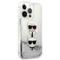 Karl Lagerfeld Skystas Glitter Karl&Choupette Galvos dėklas iPhone 13 Pro / iPhone 13 - sidabrinis