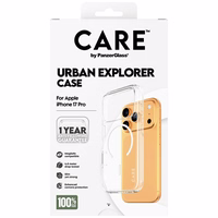 CARE by PanzerGlass Flagship Urban Explorer dėklas telefonui su baltu magnetiniu MagSafe, skirtas iPhone 17 Pro – skaidrus