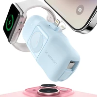 Wozinsky WF16-YLS 5000mAh 15W Lightning mini išorinė baterija su įmontuotu USB-C kabeliu ir Apple Watch įkrovikliu - mėlyna