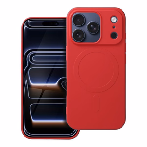 Silikoninis magnetinis dėklas (su didele anga), suderinamas su MagSafe, skirtas iPhone 17 Pro, raudonas