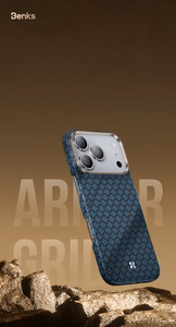 "Benks" magnetinis šarvas Air Armor Grid Kevlar korpusas su metaliniu rėmeliu 600D (0070), skirtas Iphone 17 Pro Max orange
