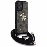 Guess 4G Big Logo Cord Stap dėklas telefonui iPhone 16 Plus - rudas