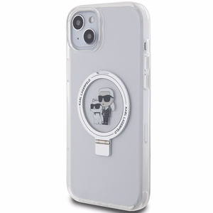 Karl Lagerfeld KLHMP15MHMRSKCH iPhone 15 Plus / 14 Plus 6.7" baltas/baltas kietas dėklas Žiedas stovas Karl&Choupette MagSafe