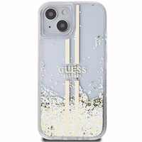 Guess Liquid Glitter Gold Stripes dėklas telefonui iPhone 15 Plus / 14 Plus - permatomas