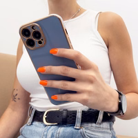 Apšvietimo spalvos dėklas Samsung Galaxy A12 5G auksinis rėmas gelinis dėklas mėlynas