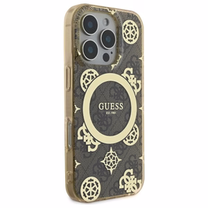 Guess IML Peony On 4G Background Magnetinis dėklas iPhone 16 Pro Max - rudas
