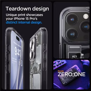 Spigen Ultra Hybrid Mag Dėklas telefonui su MagSafe iPhone 15 Pro - tamsiai pilkas (Zero One Pattern)