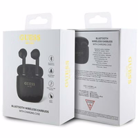 Guess GUTWST26PSK TWS Bluetooth ausinės + įkrovimo stotelė - juodos Classic EST logotipas