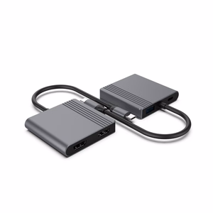 Gembird A-CM-COMBO3-04 USB Type-C 3-in-1 daugiafunkcis adapteris (2x USB prievadas + 2x HDMI + PD), tamsiai pilkas