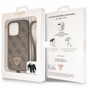 Guess GUHCP14LP4TDSCPW dėklas iPhone 14 Pro - rudas kryžminis 4G metalinis logotipas