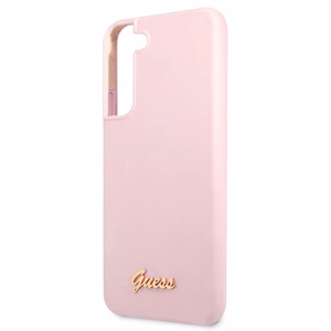 Guess GUHCS22MLSLMGLA S22+ S906 levandų/levandų kietas dėklas Silicone Script Metal Logo