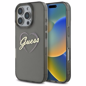 Guess IML Heart dėklas telefonui iPhone 16 Pro - juodas