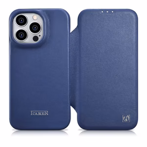 iCarer CE Premium odinis folio dėklas iPhone 14 Pro su MagSafe magnetiniu flipu - mėlynas