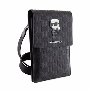 Karl Lagerfeld Saffiano Monogram Ikonik rankinė telefonui per petį, juoda