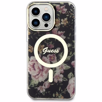 Guess GUHMP14XHCFWSK iPhone 14 Pro Max 6.7" juodas kietas dėklas Flower Magnetinis