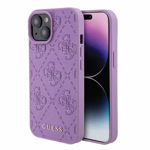 Guess GUHCP15SP4EPMU iPhone 15 6.1" violetinis/šviesiai violetinis kietas dėklas telefonui Leather 4G Stamped
