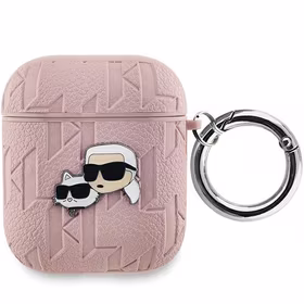 Karl Lagerfeld Monogram Karl & Choupette AirPods 1/2 dėklas - rožinis
