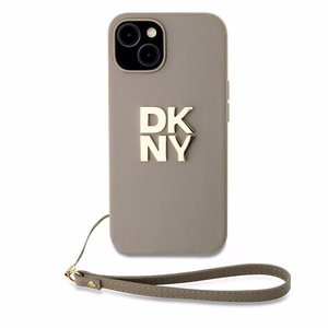 DKNY Dėklas telefonui su dirželiu ir logotipu iPhone 15 / 14 / 13 - smėlio spalvos