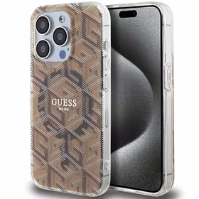 Guess IML GCube MagSafe dėklas telefonui iPhone 15 Pro Max - rudas