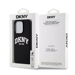 DKNY Liquid Silicone White Printed Logo MagSafe Dėklas telefonui iPhone 15 Pro - juodas (m)
