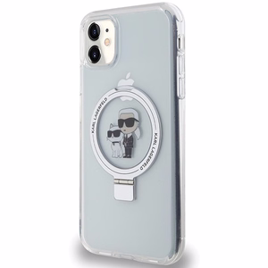 Karl Lagerfeld KLHMN61HMRSKCH iPhone 11 / Xr 6.1" baltas/baltas kietas dėklas su žiediniu stovu Karl&Choupette Magnetinis