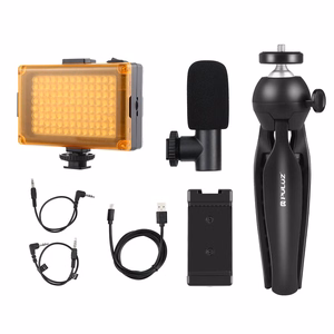 Puluz tiesioginės transliacijos rinkinys trikojis + LED šviesa + mikrofonas + telefono laikiklis PKT3132B
