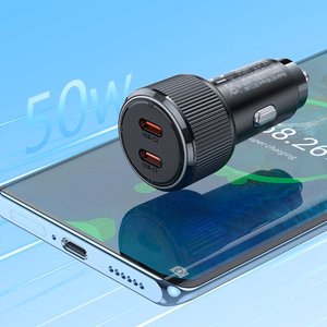 Automobilinis įkroviklis Hoco 2 x USB C QC PD 50W NZ14B juodas