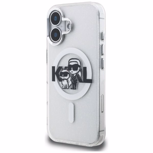 Karl Lagerfeld IML Glitter Karl & Choupette Sketch Logo MagSafe dėklas iPhone 16 - skaidrus