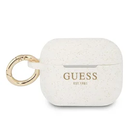 Guess GUAPSGGEH AirPods Pro dėklas balta/balta Silikonas Blizgučiai