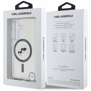 Dėklas telefonui Karl Lagerfeld Button Karl & Choupette Heads Išspausdintas logotipas MagSafe Samsung Galaxy S25 - juodas