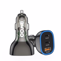 BWOO PD car įkroviklis 2x USB-C port + USB-A 68W juodas