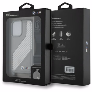 BMW M Edition Carbon Stripe & Strap Dėklas telefonui Apple iPhone 16 - pilkas