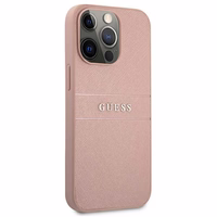 Guess GUHCP13XPSASBPI iPhone 13 Pro Max 6.7 rožinis kietasis dėklas Saffiano Stripe
